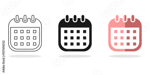 calendar vector flat icon set isolated on white background