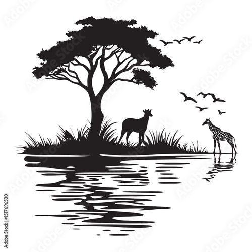 Wild animals in nature vector silhouette
