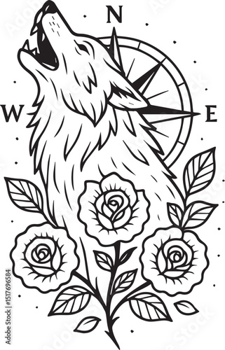 Tattoo Style Coloring Page for Adults –Printable Intricate Line Art for Relaxation, Stress Relief, and Mindful Coloring and Hobby Time