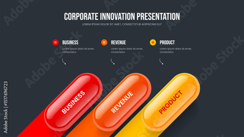 Digital Strategy 3 Element Infographic Frame Template. Company Portfolio Three Step Diagram Presentation Layout. Financial Performance Slide Design Vector Illustration.