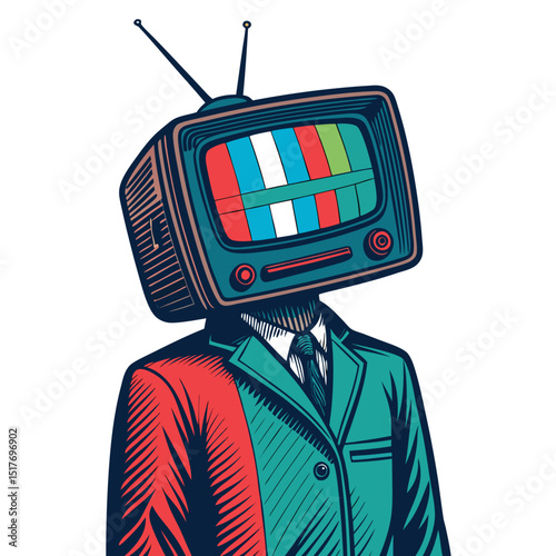 Generate a digital painting of a TV head character experiencing a glitching, error-filled screen with flickering pixels, conveying a sense of malfunction.