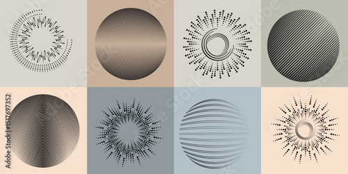 Lines in Circle Form . Rotate rounded shape Vector Illustration .Rotating circles form a ring.Rotating design element . Various circle lines forming round frame . Abstract Geometric line art .

