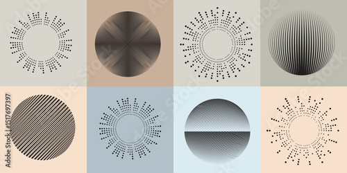 Lines in Circle Form . Rotate rounded shape Vector Illustration .Rotating circles form a ring.Rotating design element . Various circle lines forming round frame . Abstract Geometric line art .

