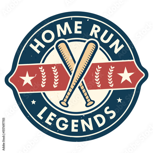 Design a vintage-style baseball badge featuring "Home Run Legends" text and a prominent 'T' initial, suitable for a commemorative or collectible item.
