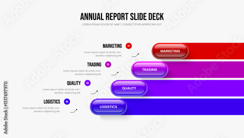 Consulting Launch 4 Step Diagram Presentation Design. Enterprise Innovation Slide Layout Vector Illustration. Digital Development Four Element Infographic Slideshow Template.