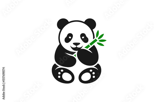 Cute panda bear holding bamboo vector illustration