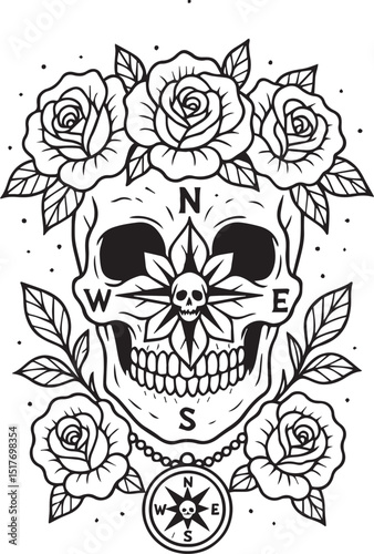 Tattoo Style Coloring Page for Adults –Printable Intricate Line Art for Relaxation, Stress Relief, and Mindful Coloring and Hobby Time