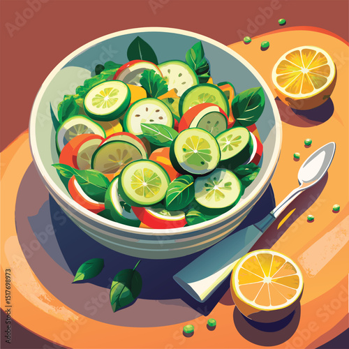 Colorful sliced vegetable salad in bowl.