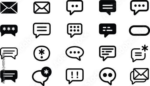 Messaging and Communication Icon Set – Chat, Email, Text Bubble Vector Symbols Collection.
