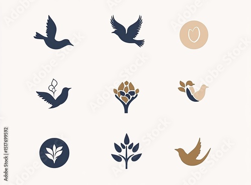 Abstract bird and plant logo collection