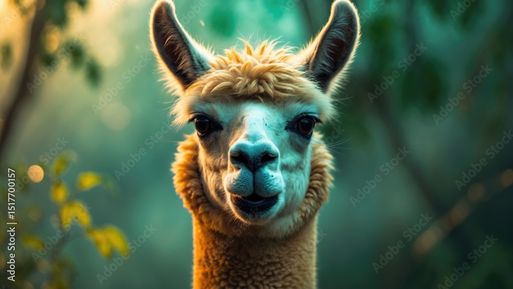 Obraz premium Humorous meme of a goofy llama pulling a stupid face and showing teeth