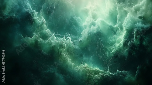 Emerald skies: an abstract digital rendering of ethereal stormy cloudscapes