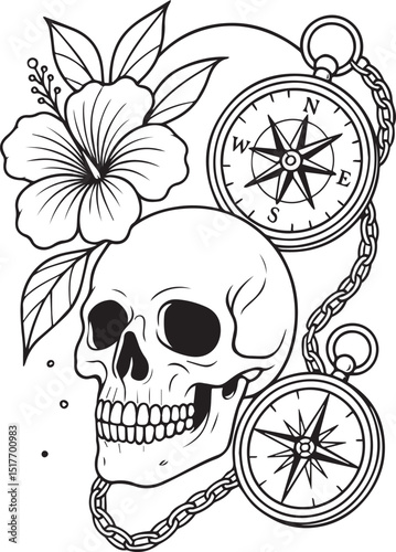 Tattoo Style Coloring Page for Adults –Printable Intricate Line Art for Relaxation, Stress Relief, and Mindful Coloring and Hobby Time