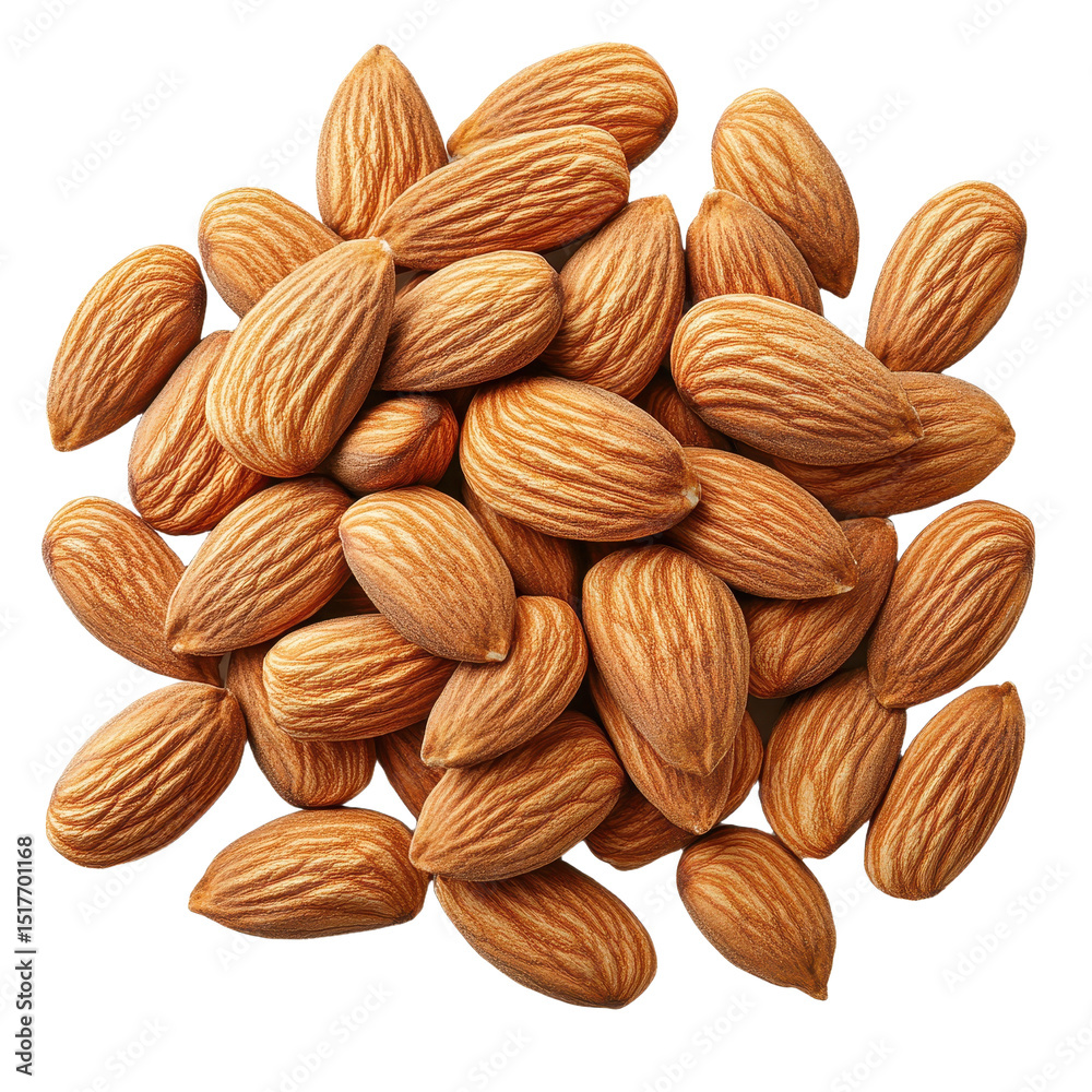 Fototapeta premium Almond pile top view isolated on transparent background. PNG