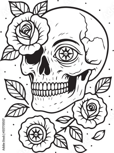 Tattoo Style Coloring Page for Adults –Printable Intricate Line Art for Relaxation, Stress Relief, and Mindful Coloring and Hobby Time
