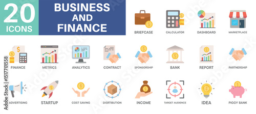 business and finance pack flat concept design icons set collections, simple style design inspiration for any interface and purpose suitable for symbols and more