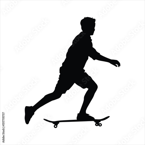 Dynamic Skateboarder Silhouette: Young Person Pushing for Urban Sport and Fun

