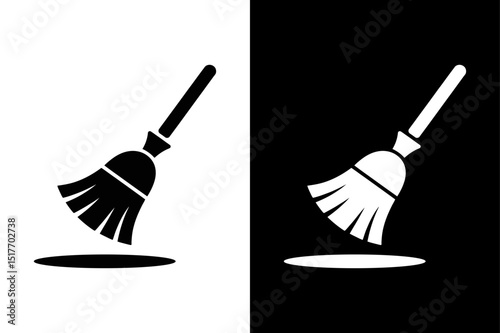 Editable Broom Silhouette Black and White Vector for Icons and Apps.