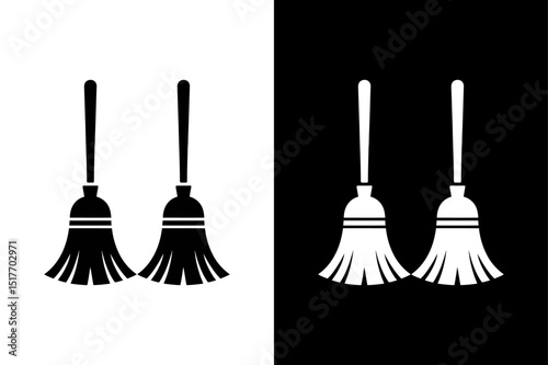 Silhouette Broom Icon Monochrome Vector for Cleaning Services Branding.
