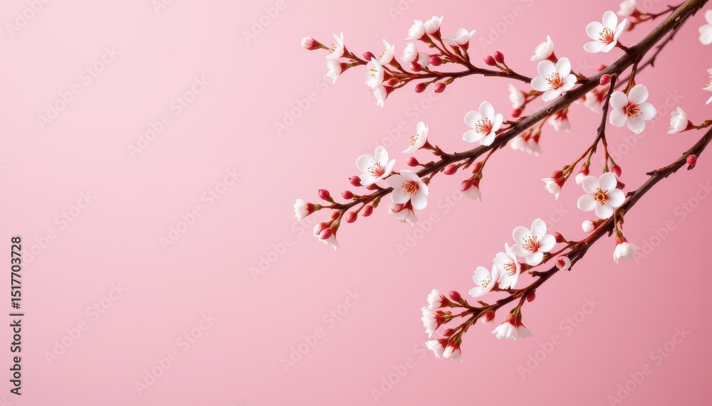 Fototapeta premium Delicate Spring Blossoms on Pink Background Beautiful White Flowers Branch