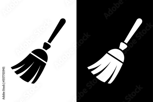 Minimalist Broom Icon Black and White Vector for Household Designs.