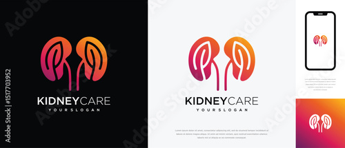 Nature kidney logo design. Kidney internal organ logo design vector icon made with lines and leaves	
