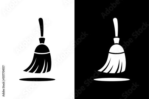 Minimalist Broom Icon Black and White Vector for Household Designs.