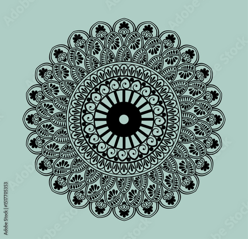 Intricate Black Mandala Design on Pastel Green Background   Elegant and detailed black mandala artwork set against a soft pastel green background.