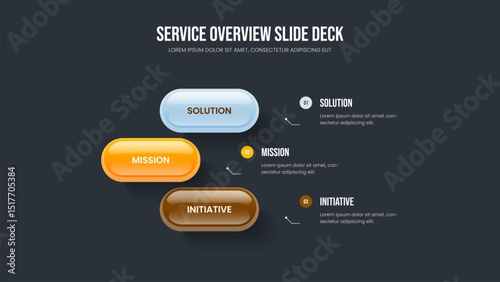 Investor Launch Slide Design Vector Illustration. Service Plan 3 Step Diagram Presentation Template. Marketing Forecast Three Option Infographic Slideshow Layout.