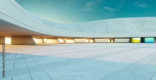 Fototapeta Naklejka Na Ścianę i Meble -  3d rendering modern architecture concrete building showing empty parking lot at sunset