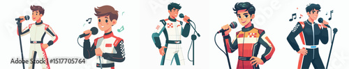 racer character vector singing microphone