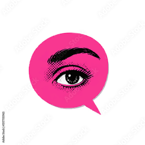 Vector illustration featuring Pink Eye With Speech Bubble. Grunge, surreal and retro aesthetics blended with bold elements. Perfect for modern collage, punk zines, and edgy editorial layouts.
