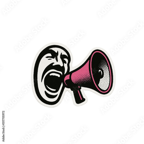 Screaming face fused with megaphone in high-contrast punk aesthetic.
Stipple and halftone texture with rebellious intensity—perfect for zines, protests, or viral social content.