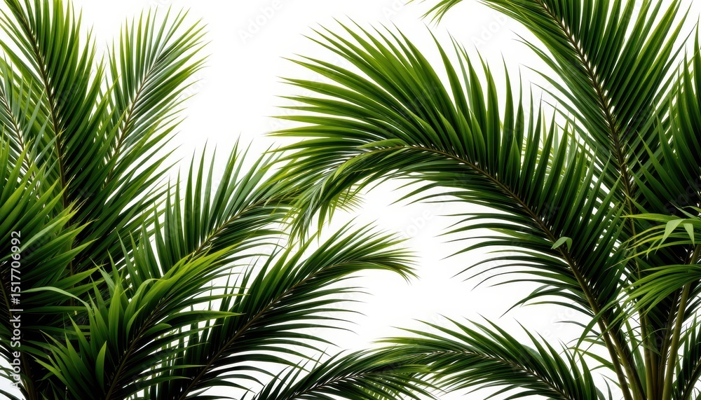 Fototapeta premium Lush Green Palm Fronds Tropical Paradise Leaves Background Image for Design Projects