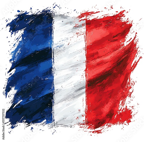 Artistic brushstroke design of the french flag representing french culture and national identity