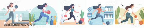 vector character woman playing bowling
