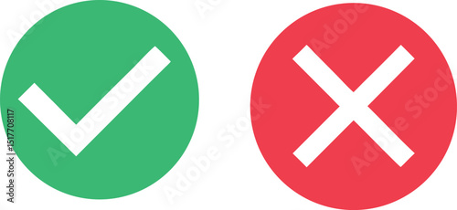 Green Check Mark and Red X Mark on White Background