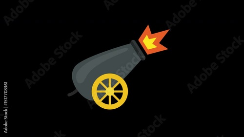 Firing Cannon Illustration: A dynamic emblem of history and strategic power on a Transparent Background