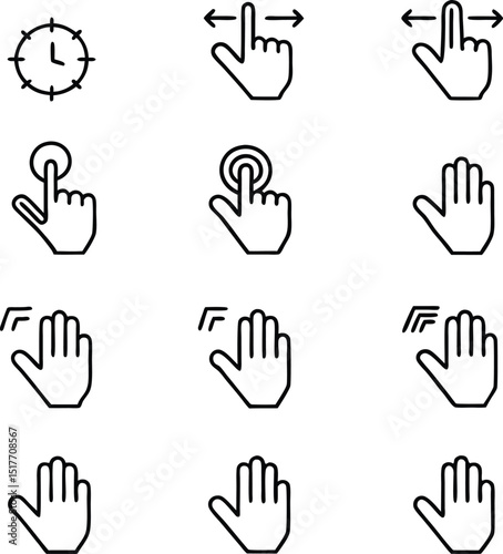 Collection of Hand Gestures and Time Icon in Black and White