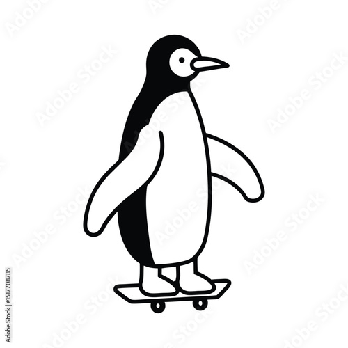 Cool penguin skateboarding illustration