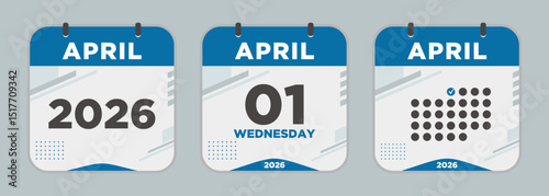 Modern Calendar icon. April. 2026 1 day. The concept of waiting for an important date. Day calendar with date April 1. Cheklist day calendar. Vector illustration.