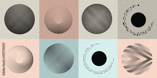Lines in Circle Form . Rotate rounded shape Vector Illustration .Rotating circles form a ring.Rotating design element . Various circle lines forming round frame . Abstract Geometric line art .
