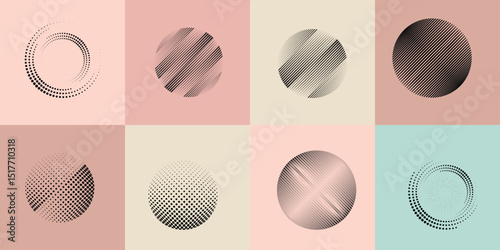 Lines in Circle Form . Rotate rounded shape Vector Illustration .Rotating circles form a ring.Rotating design element . Various circle lines forming round frame . Abstract Geometric line art .
