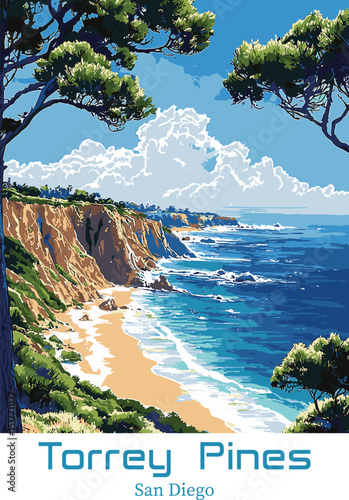 Torrey Pines, San Diego Vector Illustration