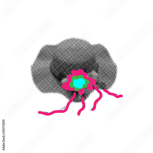 Halftone sun hat with flowers,trendy collage element cut out from magazine