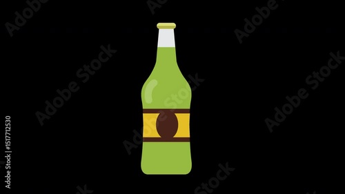 Simple Green Bottle Animation on a Transparent Background, Minimalist Design Concept