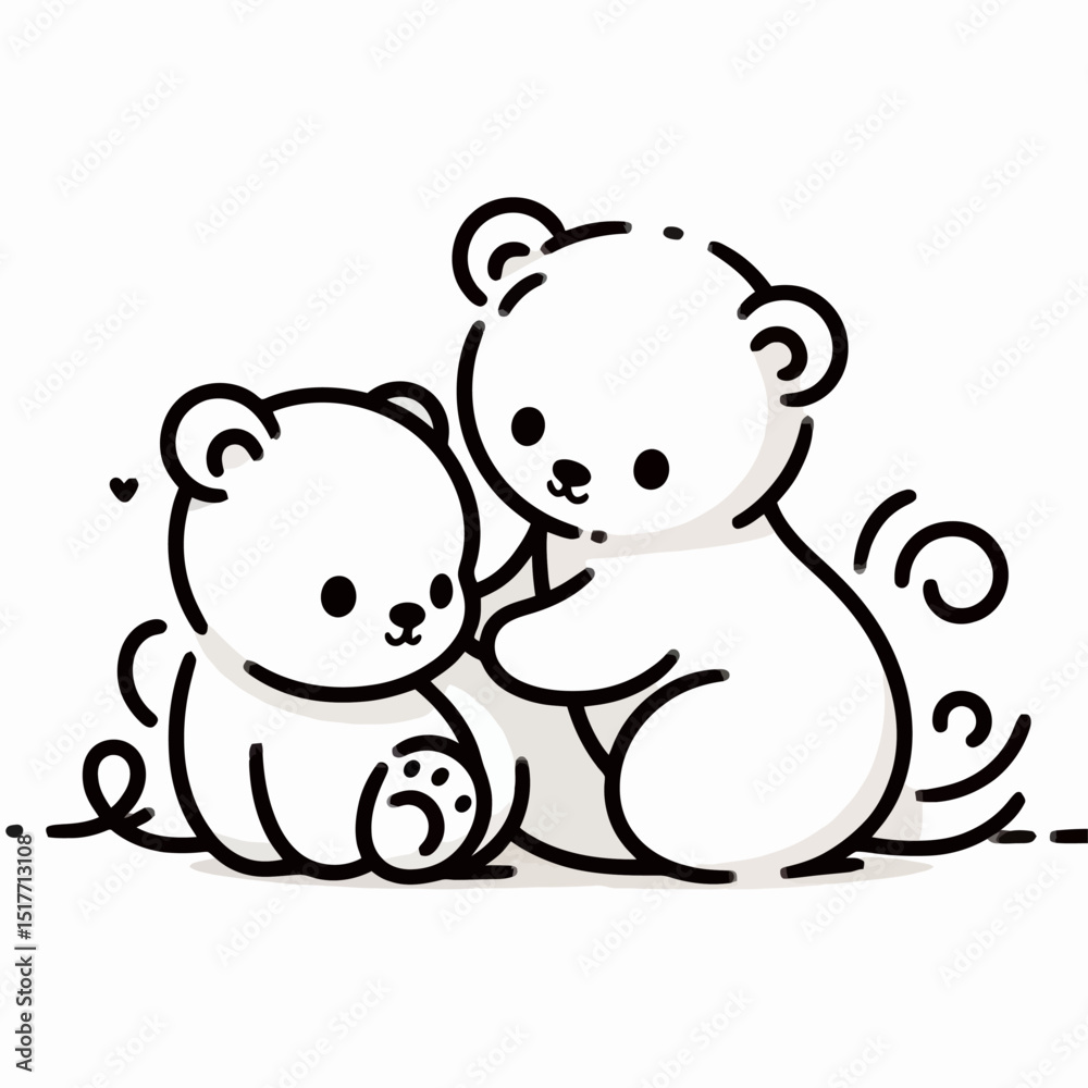 Naklejka premium Cartoon bears playing together with a baby bear sitting nearby 