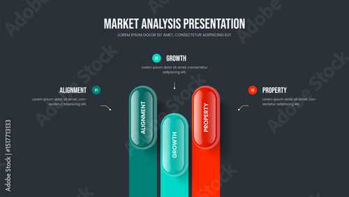 Consulting Growth Frame Design Vector Illustration. Modern Showcase 3 Option Diagram Slide Layout. Enterprise Visualization Three Element Infographic Slideshow Template.