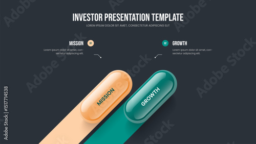 Financial Plan Two Step Diagram Presentation Design. Service Innovation 2 Element Infographic Frame Layout. Advertising Portfolio Slide Template Vector Illustration.