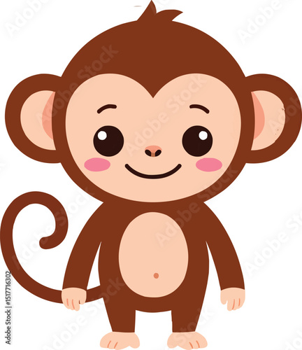 A cartoon monkey standing upright with a curly tail on a white background illustration image on transparent background